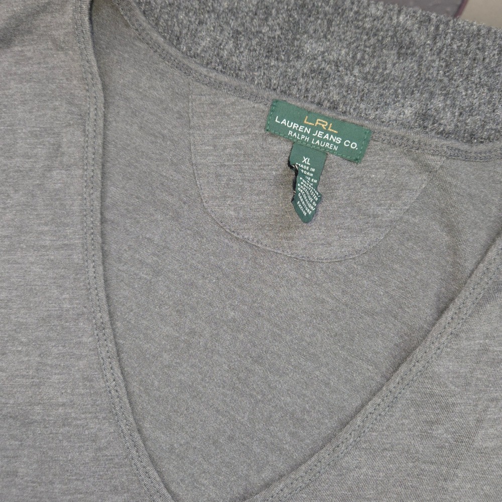 Lauren Ralph Lauren Top Womens XL Gray Cotton Blend V-Neck Long Sleeve Preppy